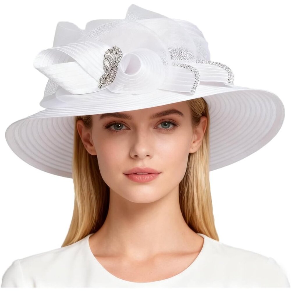 Wedding Bridal Church Party Derby Hats For Women Bow Formal Bowler Hat Wide Brim